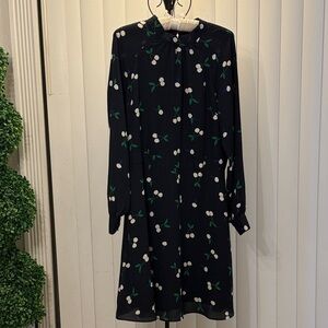 Banana Republic Blue Cherry-Print Long Sleeve Shift Dress Size 10